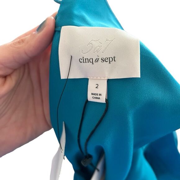 NWT Cinq A Sept Denise Mock Neck Tie Silk Mini Dress Pacific Blue Size 2 Y2k - Picture 10 of 12